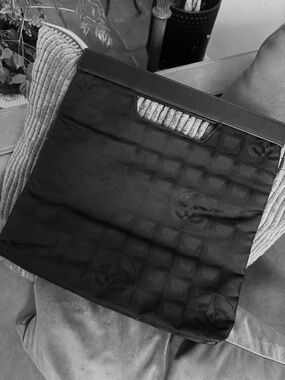 Rare Vintage CHANEL Black Quilted Logo Foldover Clutch